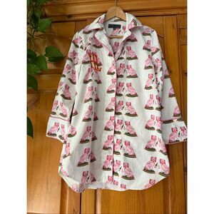 Toss Designs Pink Poodle Print Cotton Pajama Top with Monogram – Size S/M